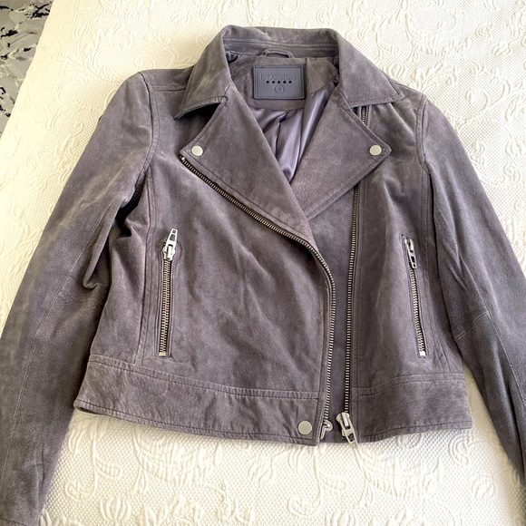 Leather gray suede long sleeve biker women’s jacket - Picture 2 of 6